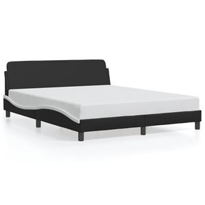 VidaXL Bedframe met hoofdbord kunstleer zwart en wit 160x200 cm