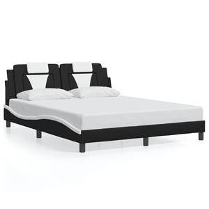 VidaXL Bedframe met LED-verlichting kunstleer zwart en wit 160x200 cm