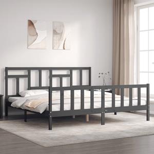 VidaXL Bedframe met hoofdbord massief hout grijs 200x200 cm