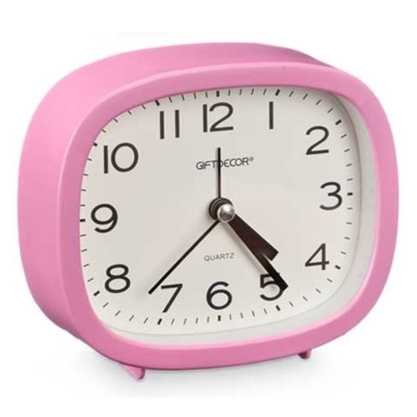 Giftdecor Wekker/alarmklok Good Morning - roze - kunststof - 12 x 10 cm - staand - rond -
