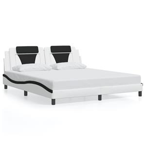 VidaXL Bedframe met LED-verlichting kunstleer wit en zwart 180x200 cm