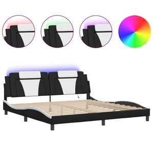 VidaXL Bedframe met LED-verlichting kunstleer zwart en wit 200x200 cm