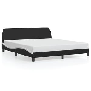 VidaXL Bedframe met hoofdbord kunstleer zwart en wit 180x200 cm