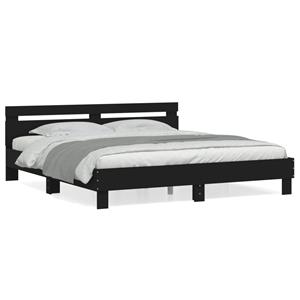 VidaXL Bedframe met hoofdeinde bewerkt hout zwart 200x200 cm