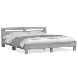 VidaXL Bedframe met hoofdeinde bewerkt hout grijs sonoma 200x200 cm