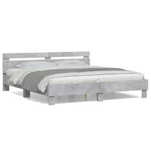 VidaXL Bedframe met hoofdeinde bewerkt hout betongrijs 160x200 cm