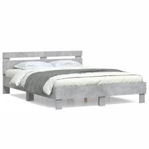 VidaXL Bedframe met hoofdeinde bewerkt hout betongrijs 150x200 cm