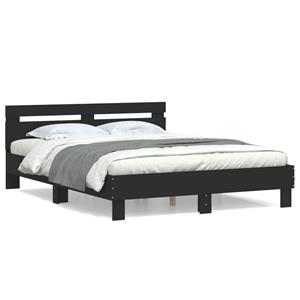 VidaXL Bedframe met hoofdbord bewerkt hout zwart 140x200 cm