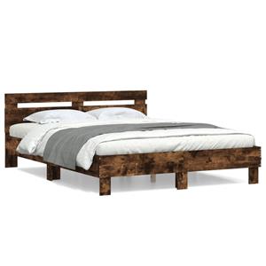 VidaXL Bedframe met hoofdeinde bewerkt hout gerookt eiken 140x200 cm