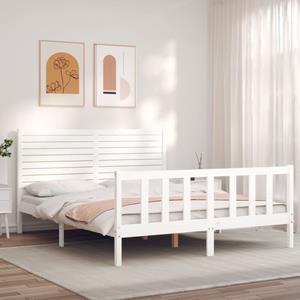 VidaXL Bedframe met hoofdbord massief hout wit 160x200 cm