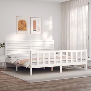 VidaXL Bedframe met hoofdbord massief hout wit 200x200 cm