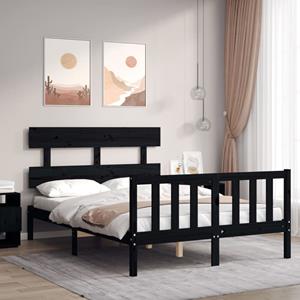 VidaXL Bedframe met hoofdbord massief hout zwart 140x190 cm