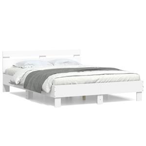 VidaXL Bedframe met hoofdbord bewerkt hout wit 140x190 cm