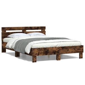 VidaXL Bedframe met hoofdeinde bewerkt hout gerookt eiken 135x190 cm