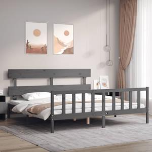 VidaXL Bedframe met hoofdbord massief hout grijs 200x200 cm