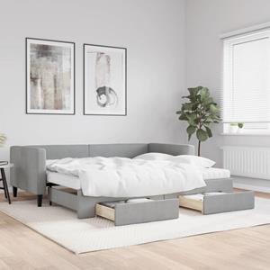 VidaXL Slaapbank met onderschuifbed en lades 90x190 cm stof lichtgrijs