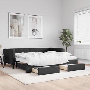 VidaXL Slaapbank met onderschuifbed en lades 90x190 cm stof zwart