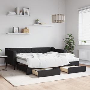 VidaXL Slaapbank met onderschuifbed en lades 90x190 cm stof zwart