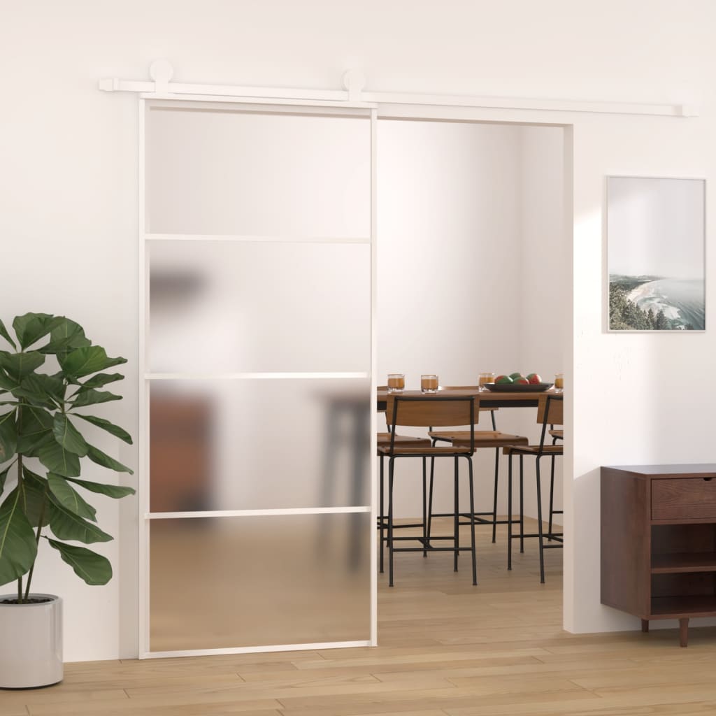 VidaXL Schuifdeur 90x205 cm mat ESG-glas en aluminium wit