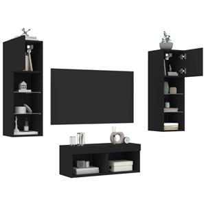 VidaXL 4-delige tv-wandmeubelset met LED-verlichting zwart