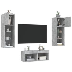 VidaXL 4-delige tv-wandmeubelset met LED-verlichting betongrijs