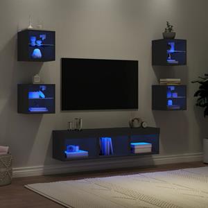 VidaXL 7-delige tv-wandmeubelset met LED bewerkt hout zwart