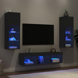 VidaXL 5-delige Tv-wandmeubelset met LED bewerkt hout zwart