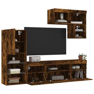 VidaXL 6-delige tv-wandmeubelset met LED bewerkt hout gerookt eiken