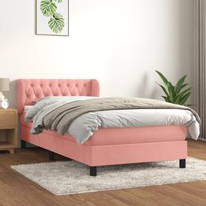 VidaXL Boxspring met matras fluweel roze 90x200 cm