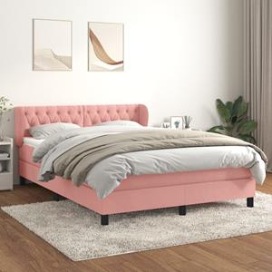 VidaXL Boxspring met matras fluweel roze 140x190 cm