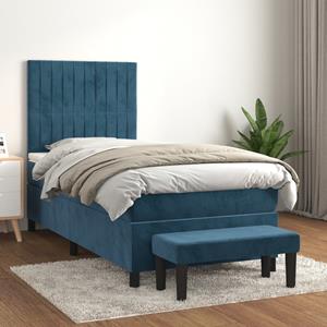 VidaXL Boxspring met matras fluweel donkerblauw 90x200 cm