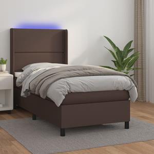 VidaXL Boxspring met matras en LED kunstleer bruin 90x200 cm