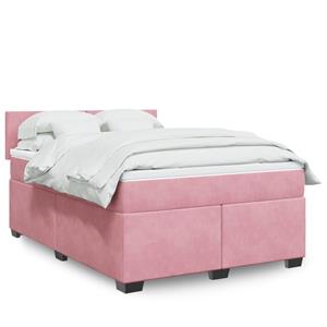 VidaXL Boxspring met matras fluweel roze 140x190 cm