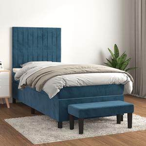 VidaXL Boxspring met matras fluweel donkerblauw 90x190 cm