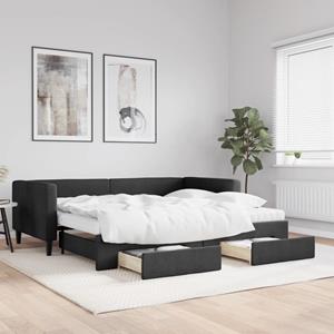 VidaXL Slaapbank met onderschuifbed en lades 90x200 cm stof zwart