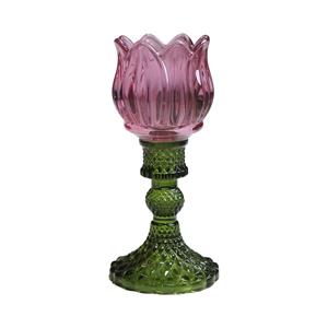 Mars & More Waxinelichthouder Tulp Glas Roze 19cm