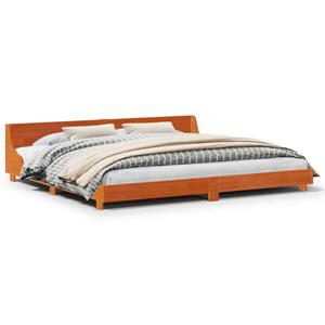 VidaXL Bedframe met hoofdbord massief grenenhout wasbruin 180x200 cm