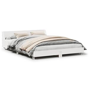 VidaXL Bedframe met hoofdbord massief grenenhout wit 160x200 cm