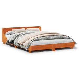 VidaXL Bedframe met hoofdbord massief grenenhout wasbruin 160x200 cm