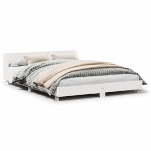 VidaXL Bedframe met hoofdbord massief grenenhout wit 140x190 cm