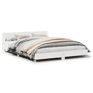 VidaXL Bedframe met hoofdbord massief grenenhout wit 135x190 cm