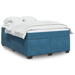 VidaXL Boxspring met matras fluweel donkerblauw 140x200 cm