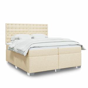 VidaXL Boxspring met matras stof crèmekleurig 200x200 cm