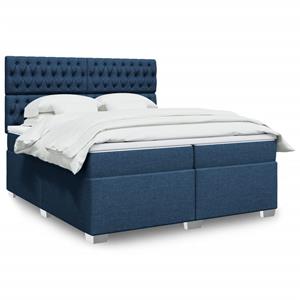 VidaXL Boxspring met matras stof blauw 200x200 cm