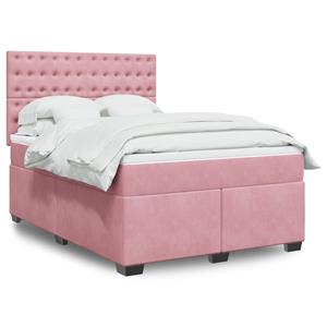 VidaXL Boxspring met matras fluweel roze 140x190 cm