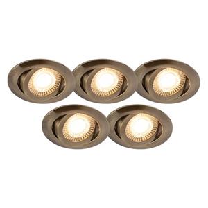 QAZQA Set Van 5 Moderne Inbouwspots Brons Incl. Led 3-staps Dimbaar - Mio