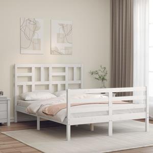 VidaXL Bedframe met hoofdbord massief hout wit 120x200 cm