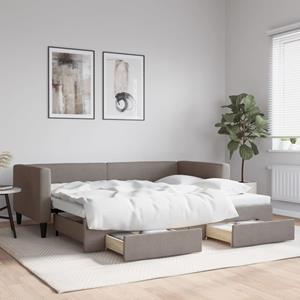 VidaXL Slaapbank met onderschuifbed en lades 90x200 cm stof taupe