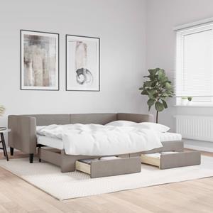 VidaXL Slaapbank met onderschuifbed en lades 90x200 cm stof taupe