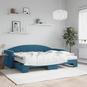 VidaXL Slaapbank onderschuifbed en matrassen 80x200 cm fluweel blauw